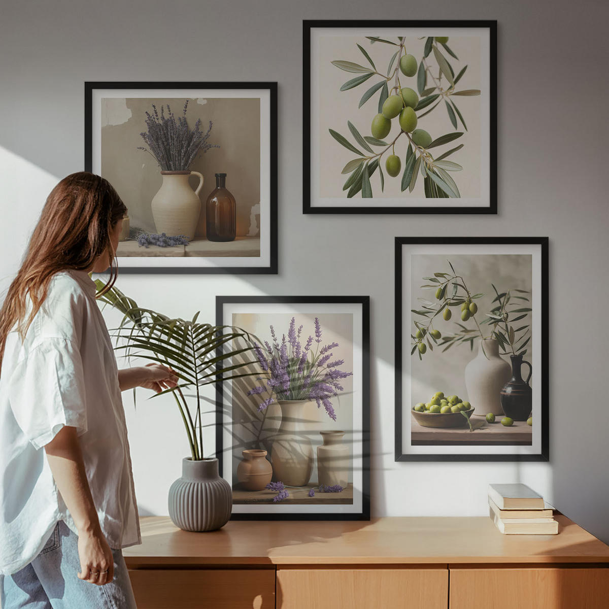 BILDER SET 4er Set - 50x50 cm & 40x60 cm Schwarzer Rahmen - Blumen in Vasen als Dekoration - Schwarz, Kunststoff (50/50cm) - TULUP