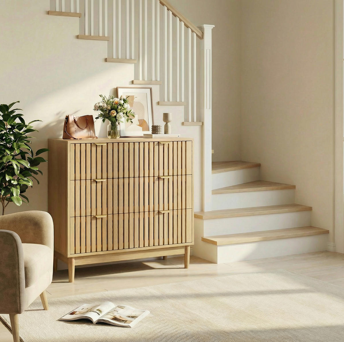 KOMMODE 80/39/80 cm aus MDF und Holzwerkstoff mit 3 Schubladen und Gitterfront Eichefarben - Nussbaumfarben, Holzwerkstoff (80/80/39cm) - Modenvie