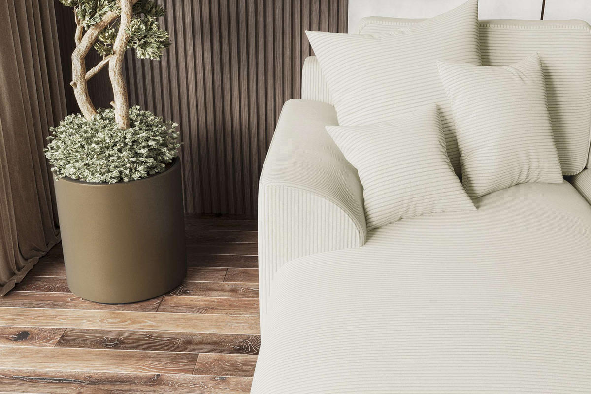 ECKSOFA GUSTO Cordstoff Creme Links inkl. Schlaffunktion - Chromfarben/Creme, Kunststoff/Textil (295/194cm) - 99rooms