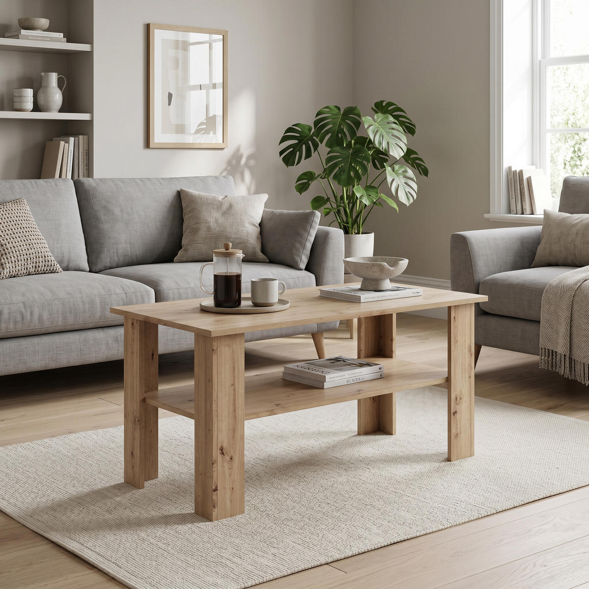 COUCHTISCH ALBANO 100 cm Eiche Artisan - Eiche Artisan, Holzwerkstoff (55/100/58cm) - MASSENO