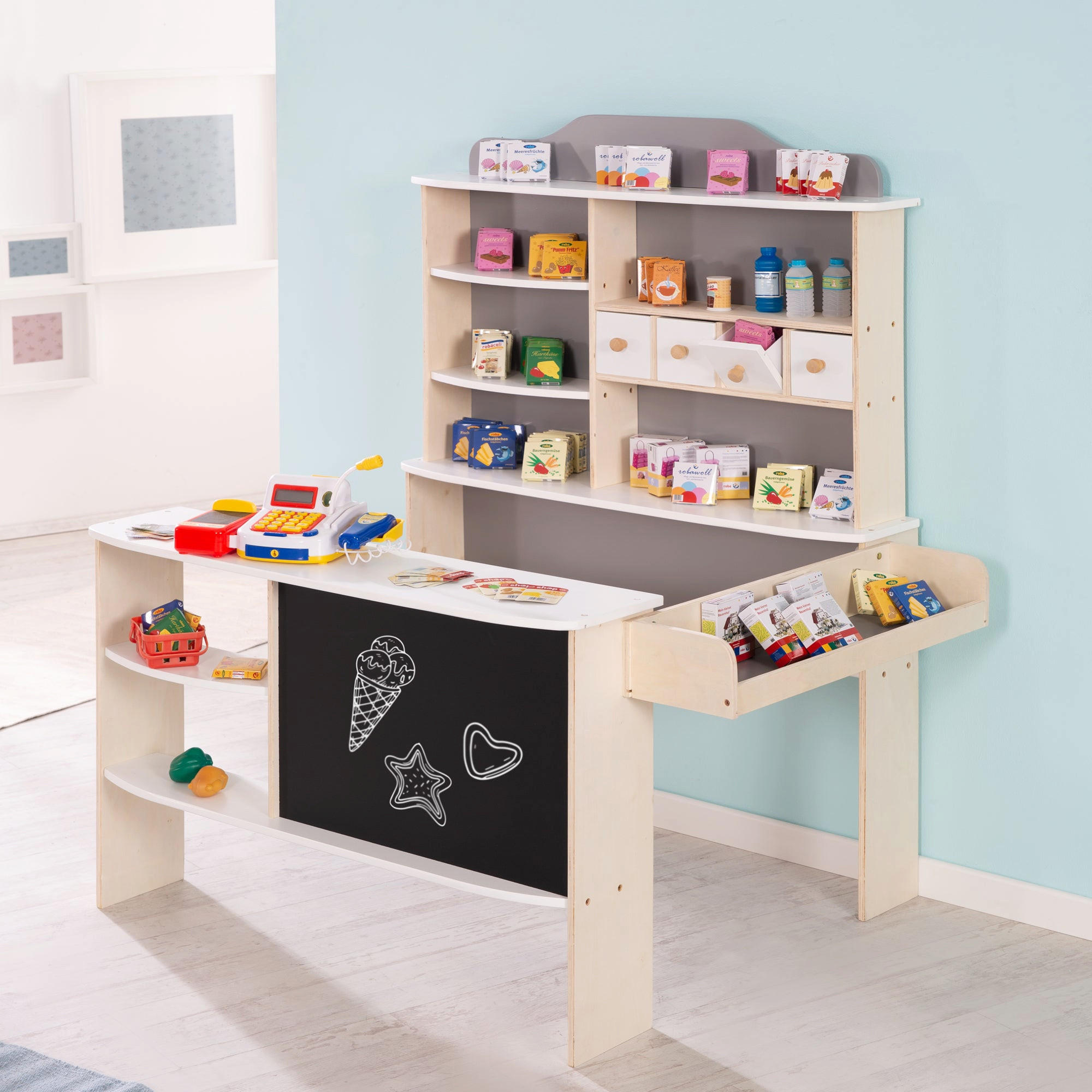 VERKAUFSSTAND mit Zubehör - Naturfarben, Holzwerkstoff (100/120/78cm) - Roba