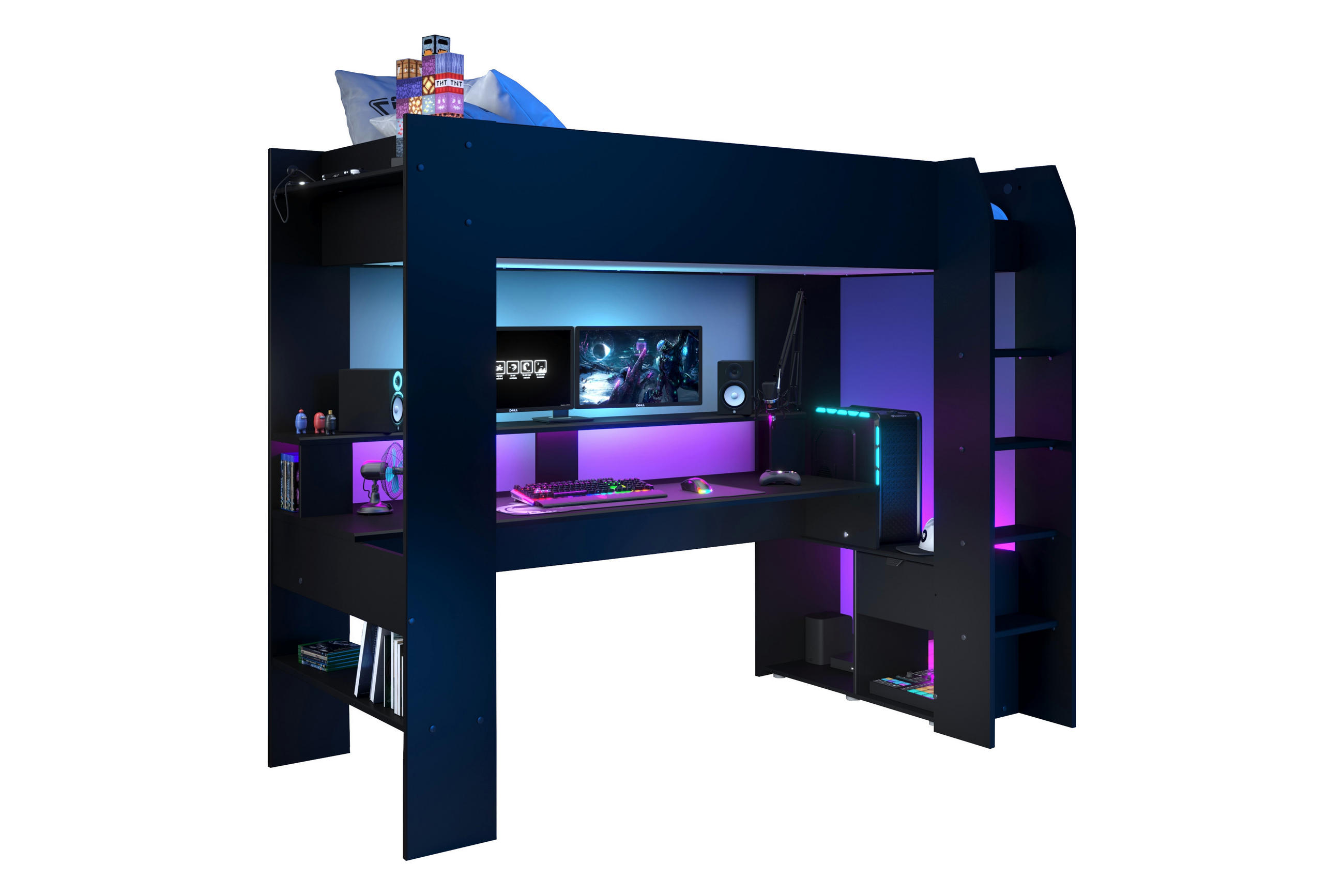 HOCHBETT Online 1 Gaming in Schwarz inklusive LED-Beleuchtung 90 x 200 cm - Schwarz, Holzwerkstoff (90/200cm) - Parisot Meuble