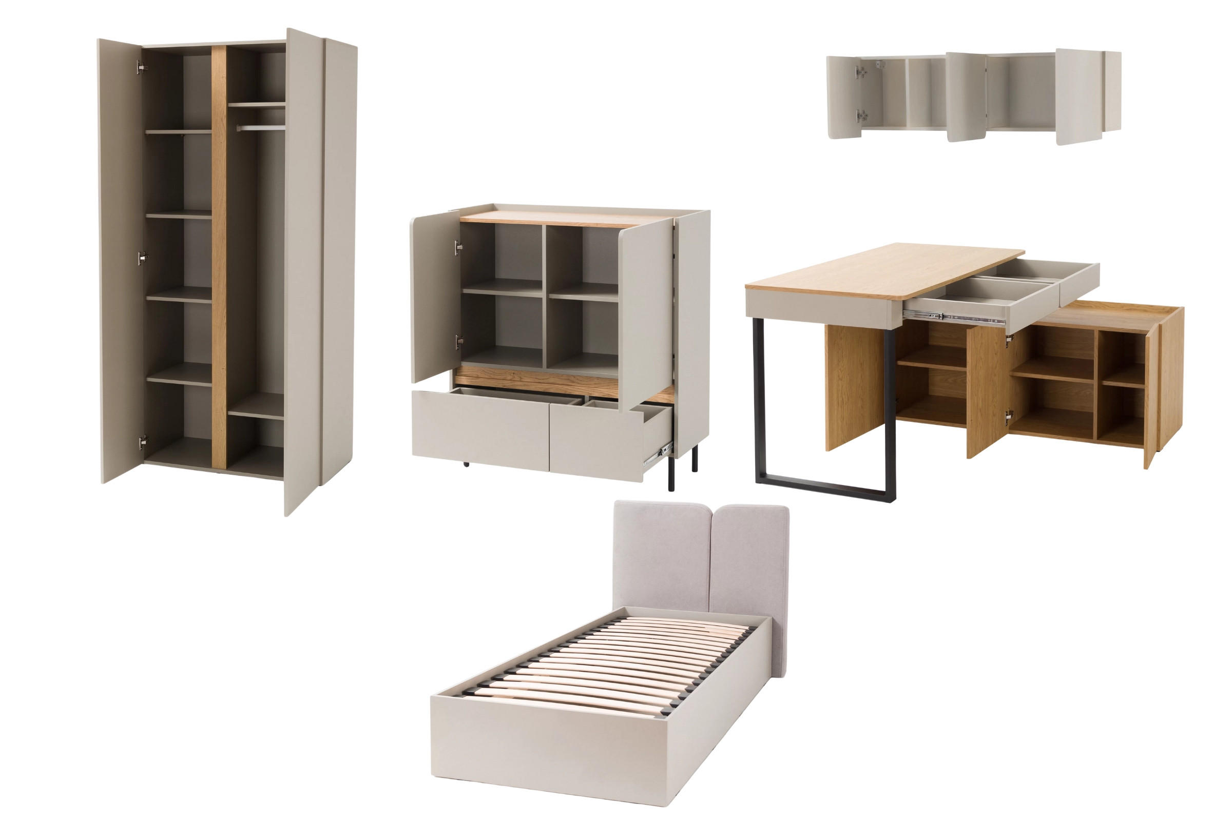 JUGENDZIMMER-SET LIBU 5-teilig in Sandbeige / Geölte Eiche - Eichefarben/Beige, Holzwerkstoff (501/195/212cm) - Deine Möbel 24