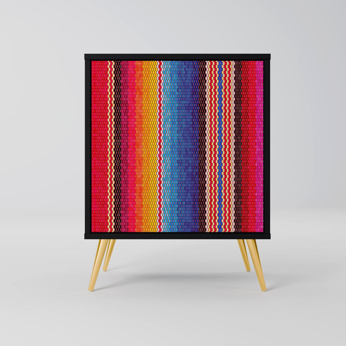 SIDEBOARD ETHNIC MEXICAN, Schwarz, 57,5x42x70,5 cm, Schwarze Metall-Sternfüße - Multicolor/Schwarz, Holzwerkstoff/Metall (57.5/70.5/42cm) - SpaceRebels