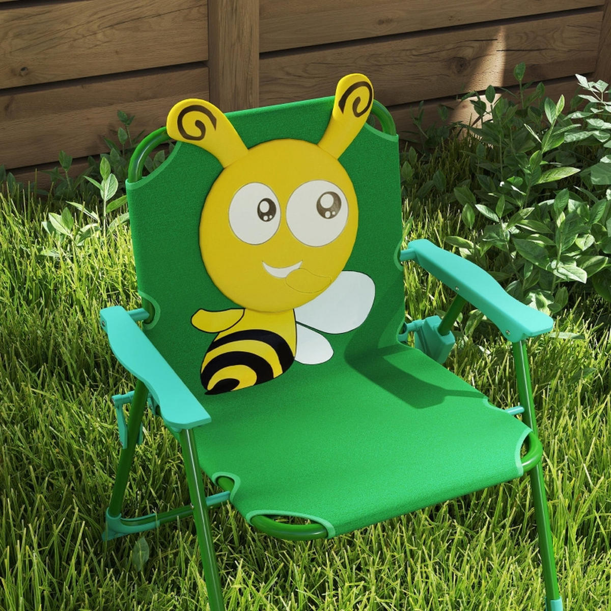 KINDER-GARTENMÖBEL4 tlg Kinder Gartenmöbel Bienen-Design 49,5x49,5x50cm Mit Sonnenschirm - Grün, Textil - Raelunyi