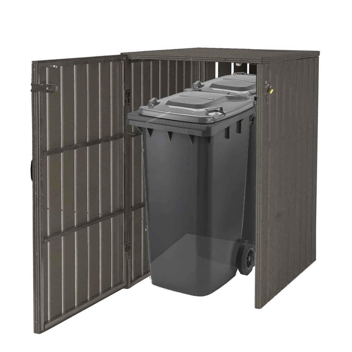 MÜLLTONNENBOX XL 1er-/2er-WPC HxBxT 115x77x97cm Metall Holzoptik erweiterbar Grau - Grau, Metall (77/115/97cm) - PROREGAL