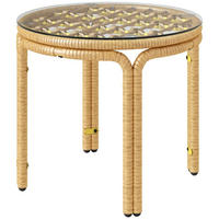 BALKONTISCH Ratten Beistelltisch,Gartentisch mit Glas Tischplatte,Braun - Braun, Metall (50/44/44cm) - LVHOM