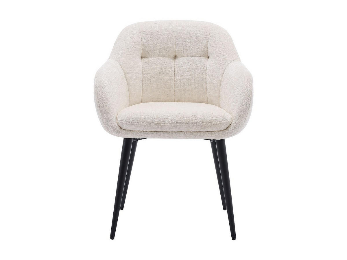 STUHL mit Armlehnen 6er-Set - Strukturstoff & schwarzes Metall - Cremefarben - LASSANDRA - Creme, Textil (59/81/59cm) - Pascal Morabito