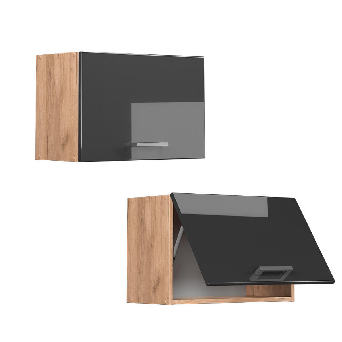 HÄNGESCHRANK R-Line Anthrazit Hochglanz 60 cm Flach - Honigeiche/Schwarz Hochglanz, Holzwerkstoff (60/40/31cm) - Vicco