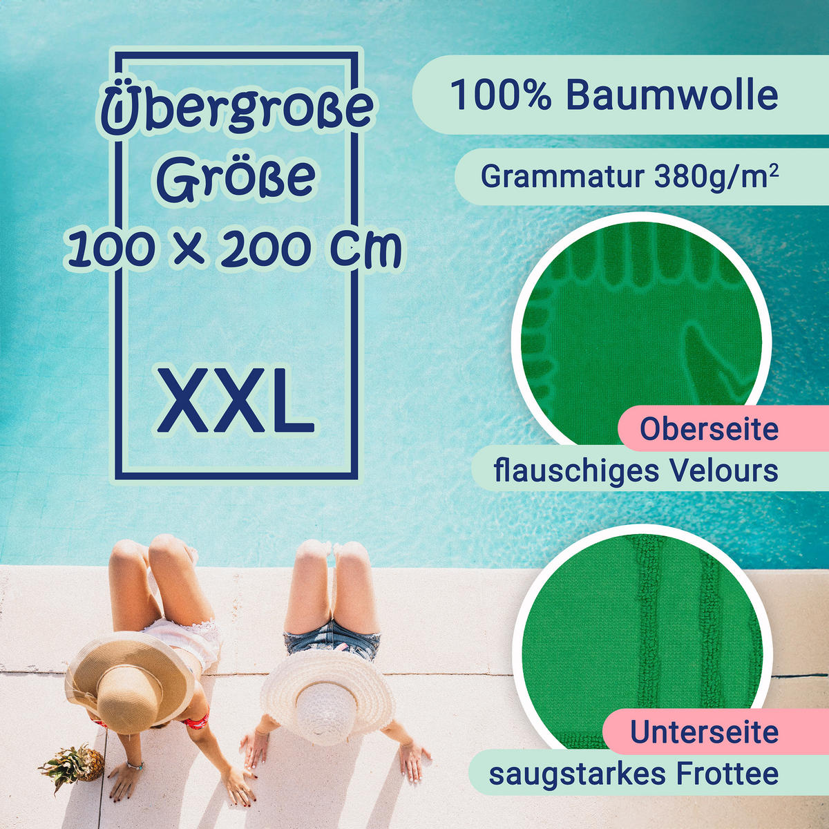 STRANDTUCH, 100x200 cm, 100% Baumwolle, Grün - Grün, Textil (100/200cm) - Zollner