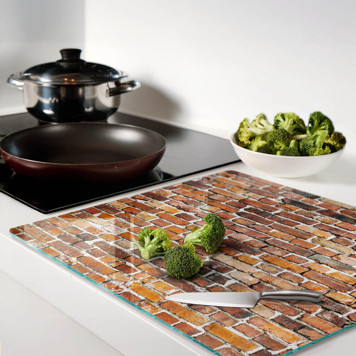 GLASPLATTE 60x52 cm Ziegelmauer - Braun, Glas (60/0.4/52cm) - TULUP