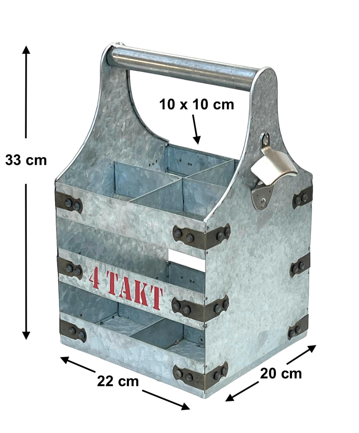 BIERTRÄGER Metall mit Öffner 4 Takt 96405 - Silberfarben, Metall (22/33/20cm) - DanDiBo