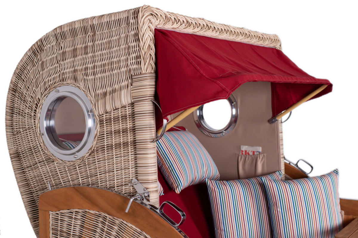 STRANDKORB XXL Düne Grande Teak PE Shell - Rot/Braun, Metall (142/170/95cm) - Mr. Deko