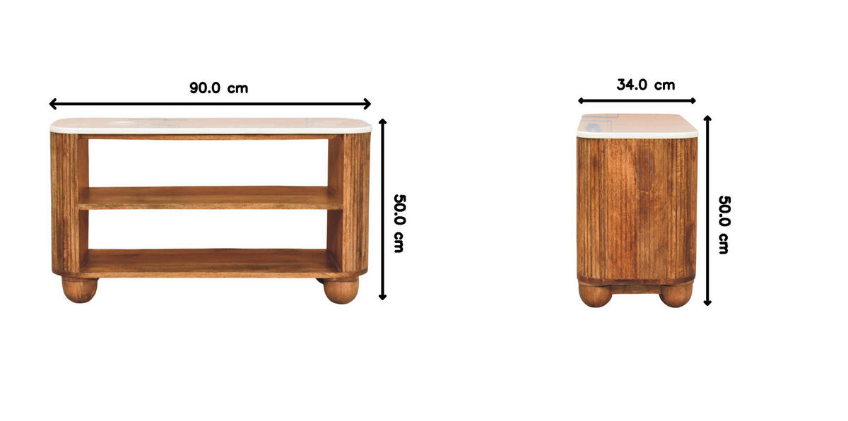LAVICA s povrchovou úpravou Golden Teak, 2 otvorené police, mramorová doska, hnedá - hnedá, drevo/prírodné materiály (90/50/34cm) - Artisan Furniture