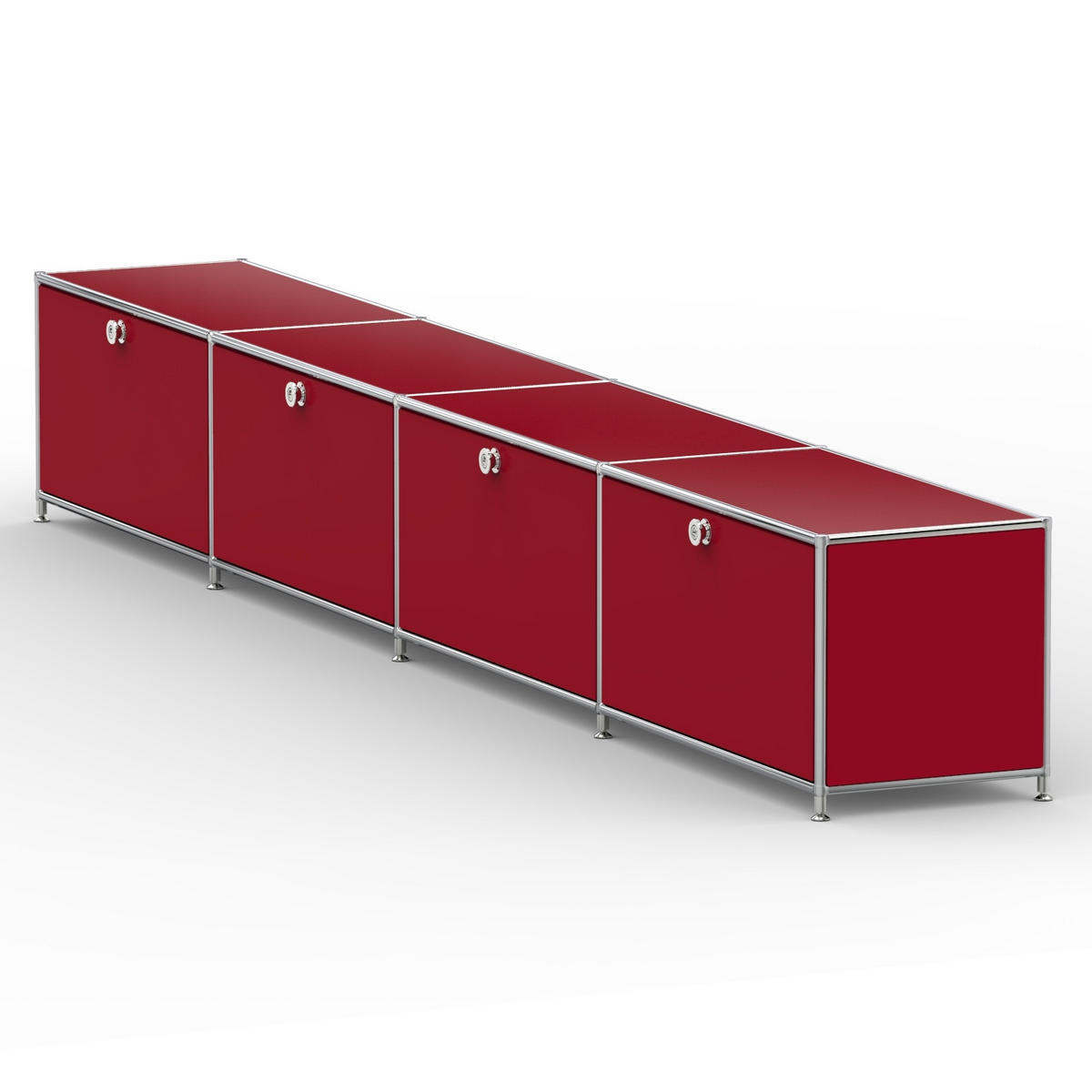 TV Board mit 4 Klappen & Schloss, Breite 302 cm, Rubinrot - Chromfarben/Silberfarben, Metall (40/43/302.2cm) - Versee