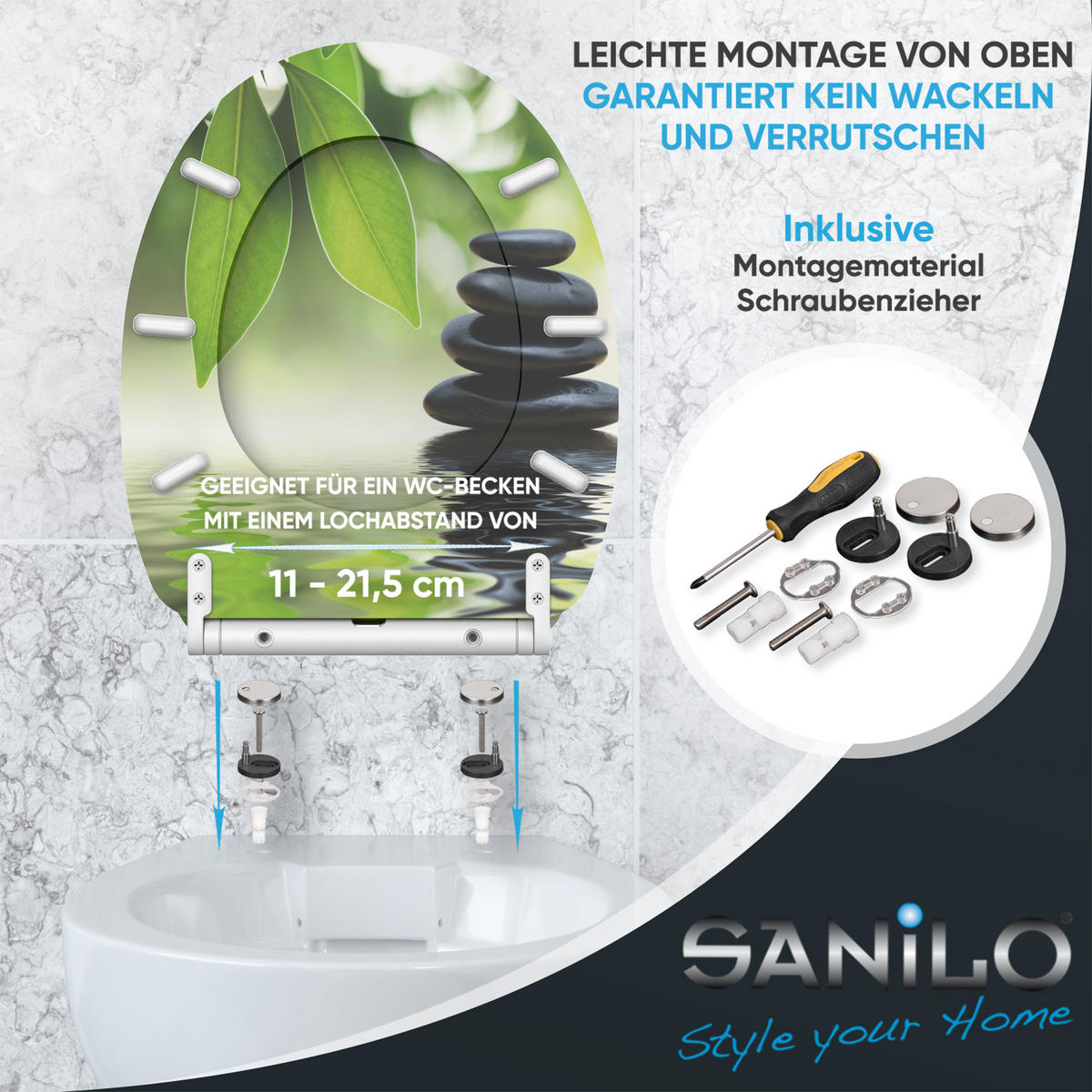 WC-SITZ mit Absenkautomatik & Top Fix Harmony - Grün, Holzwerkstoff (37.7/5.5/48cm) - Sanilo