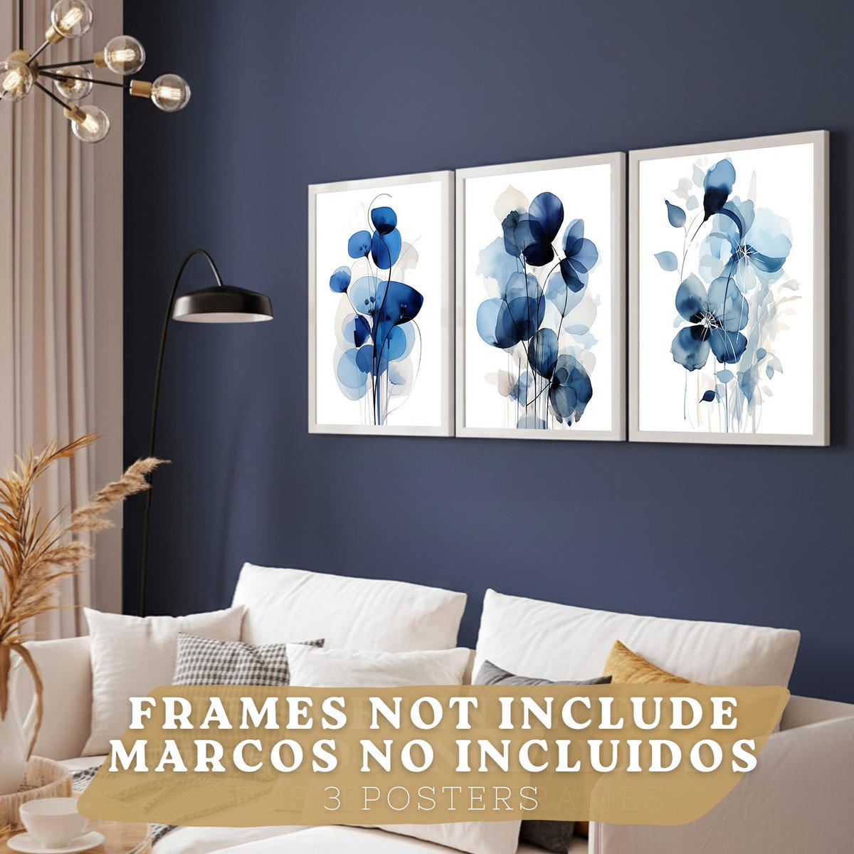 PLAKAT Sada 3 Modré květy A4 bez rámu - čirá, papír (29.7/1/21cm) - Nacnic