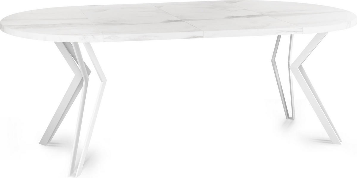 ESSTISCH Austin runder ausziehbarer, Marmor Weiß 100-180/100/76 cm - Ecru/Weiß, Holzwerkstoff/Metall (100/180/76cm) - WFL GROUP