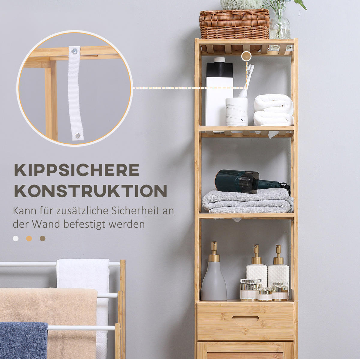 HOCHSCHRANK 32/30/163 cm aus Bambus mit Lamellentür und Schublade Natur - Naturfarben, Holzwerkstoff (32/163/30cm) - Modenvie