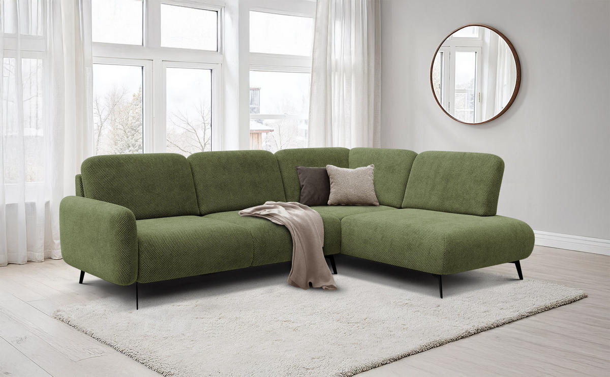 ECKSOFA FEBE 5-Sitzer rechts, olivgrün - Schwarz/Olivgrün, Holz/Textil (271/190cm) - Courtois Laville