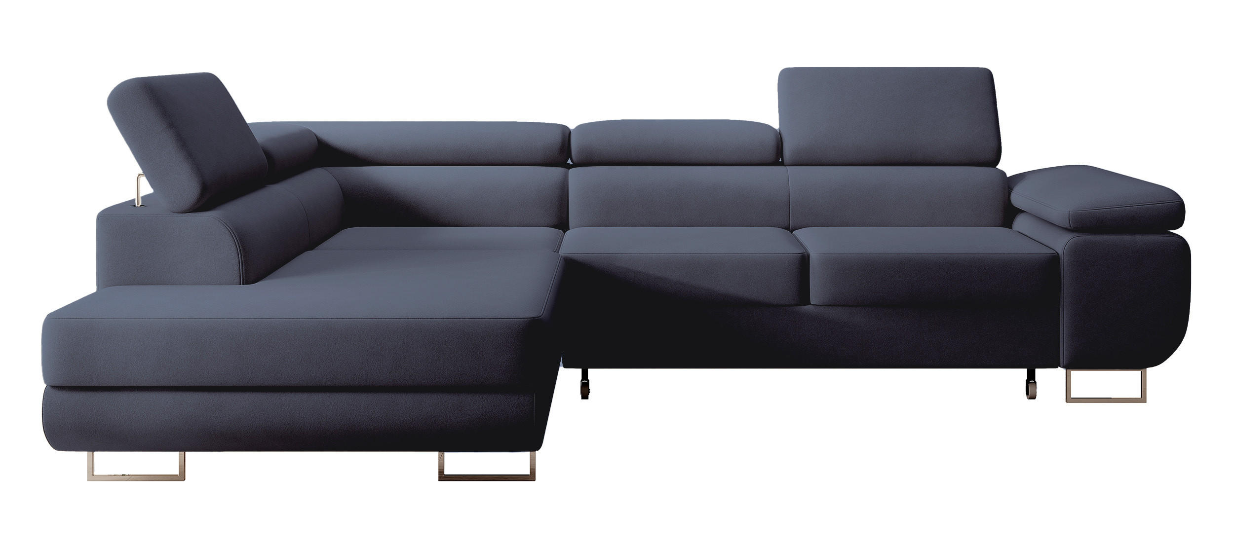 ECKSOFA Stevil Dunkelblau Velours - Silberfarben/Dunkelblau, Textil/Metall (275/203cm) - Selsey