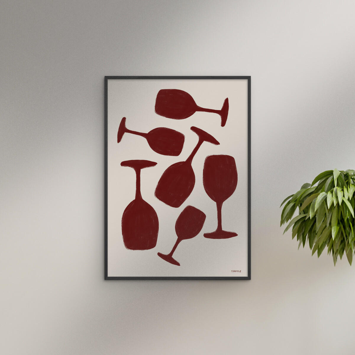 POSTER mit Rahmen Tara Royle - Abstract Wine Glasses - Rot/Schwarz, Holz/Papier (30/40cm) - Poster&Frame