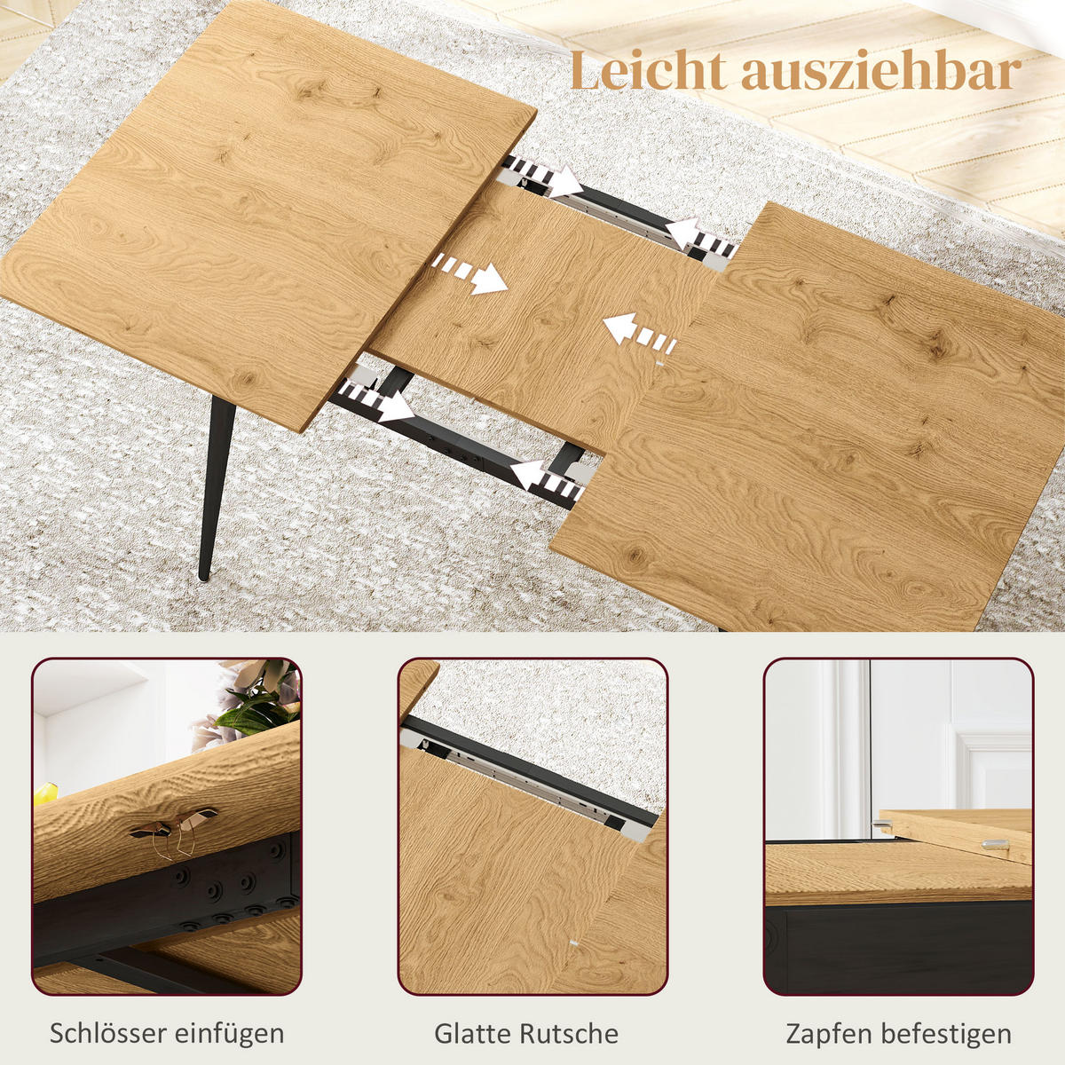 ESSGRUPPE 5er Set MDF Stahl Naturholz Schwarz - Creme/Schwarz, Holzwerkstoff/Textil (75/77/120cm) - HOMCOM