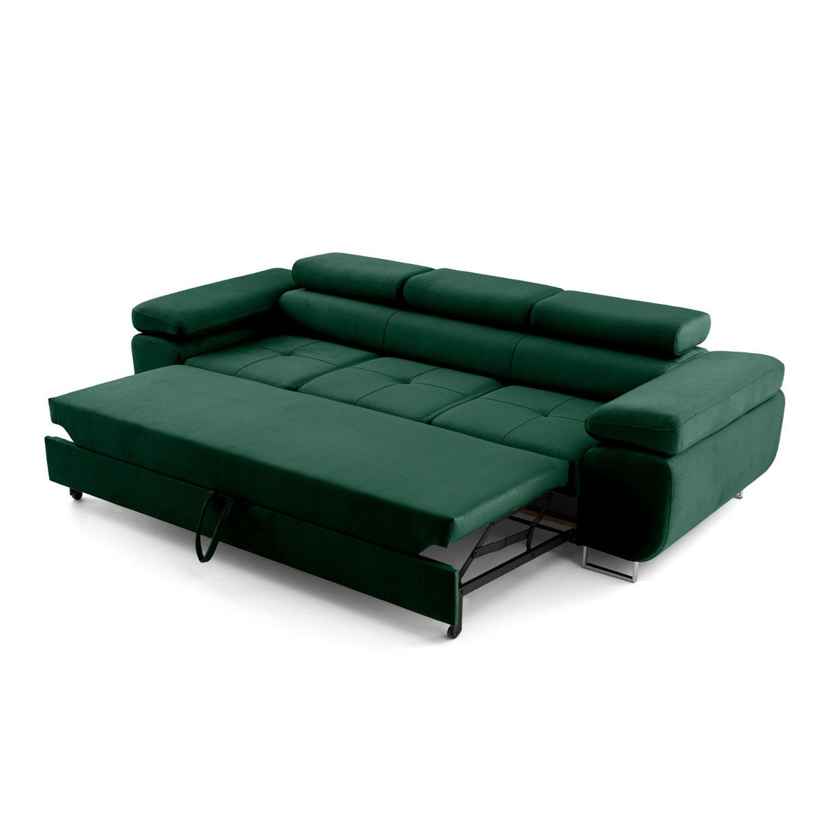 3-SITZER-SOFA WILD mit Schlaffunktion 127x190 Velours Dunkelgrün - Chromfarben/Dunkelgrün, Holz/Textil (262/90/102cm) - Muffo