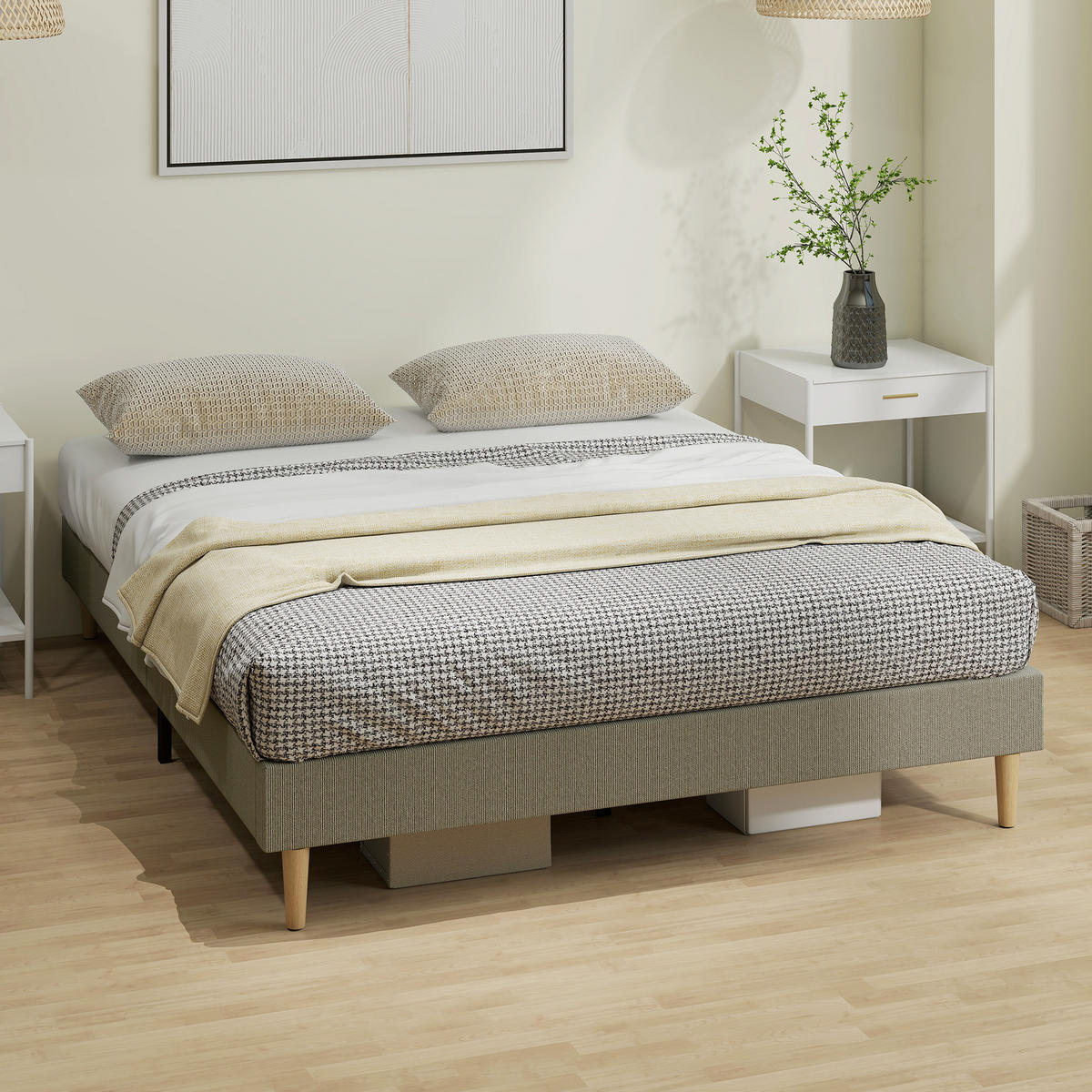 BETT 160x200 cm DE-14652 mit gepolstertem Rippenvelours Grau - Grau, Textil (160/200cm) - ComfortXL