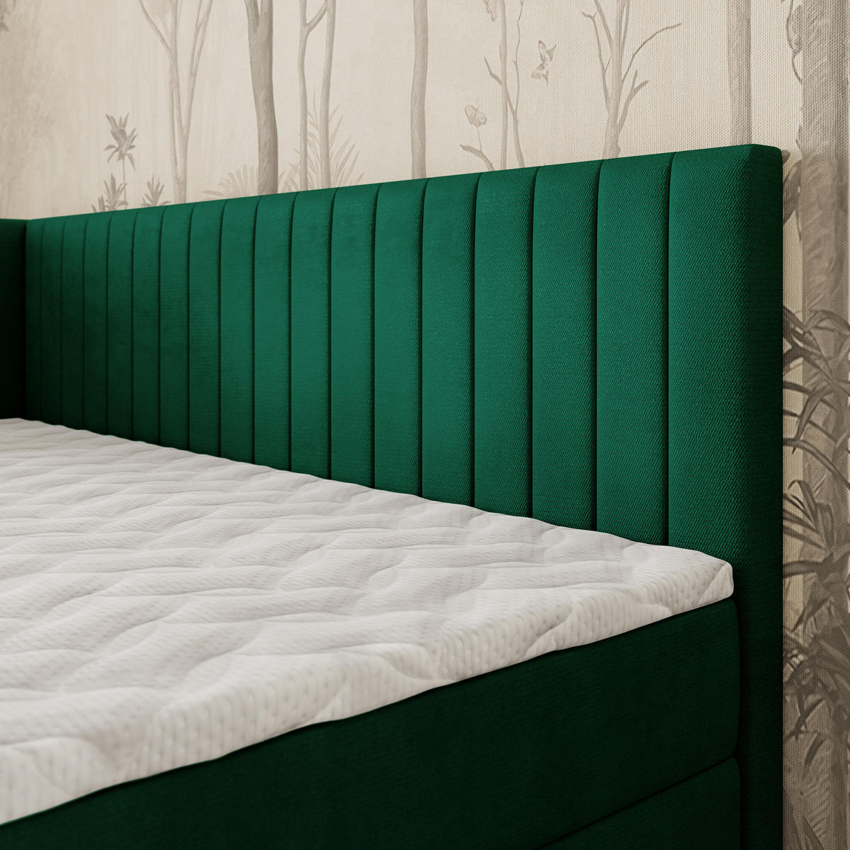 BOXBETT ARIS 80x200 cm mit Matratze und Topper, H2+H3 - Grün - Grün, Holz (80/200cm) - MASSENO