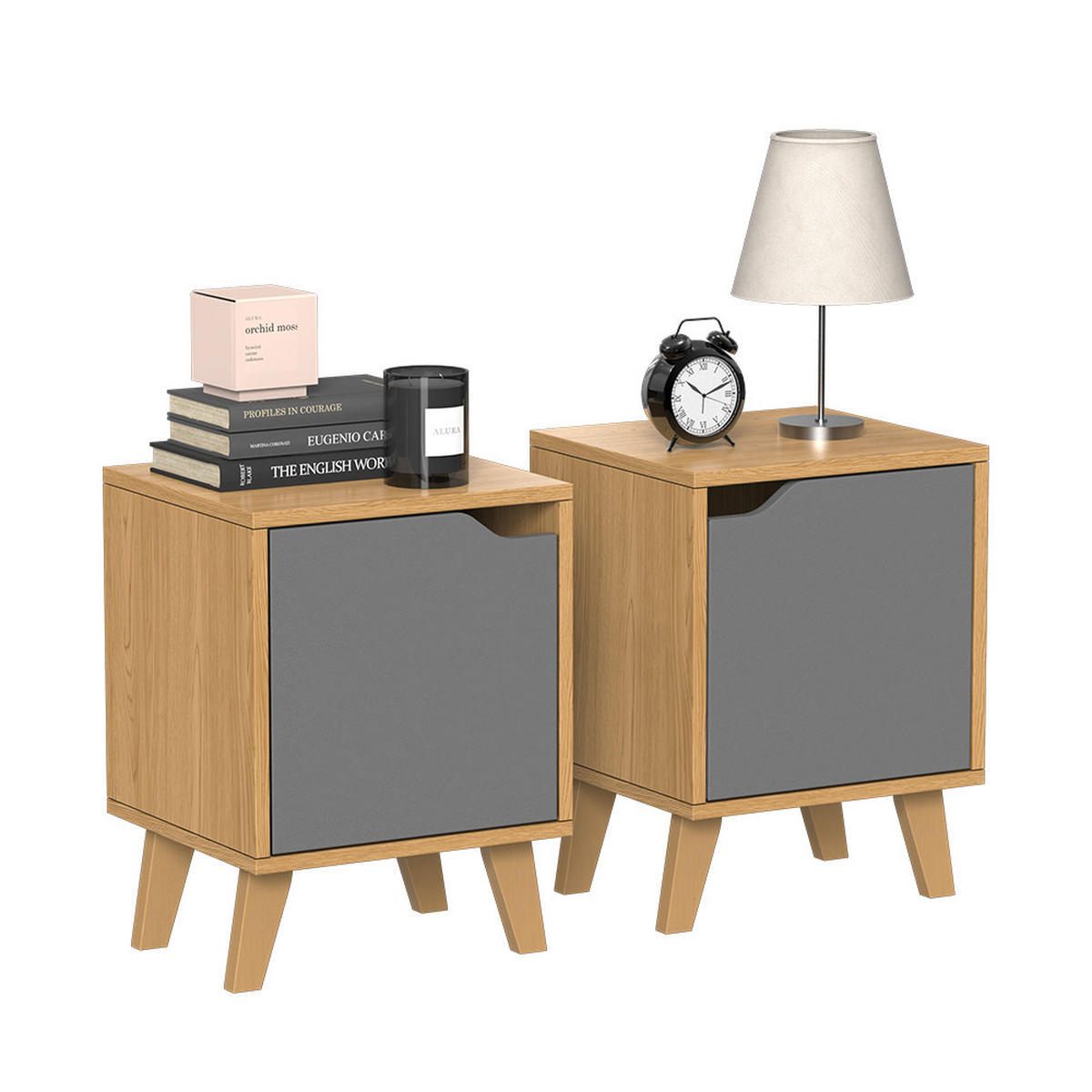 NACHTTISCH Malu Eiche/Anthrazit 2 Teile - Grau, Holzwerkstoff (34.5/47/32cm) - Vicco