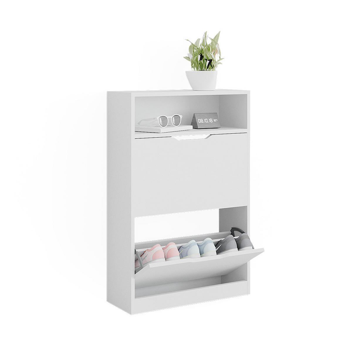 SCHUHKIPPER Luca Weiß 22 x 89.5 cm mit 2 Fächern - Weiß, Holzwerkstoff (59/89.5/22cm) - Vicco