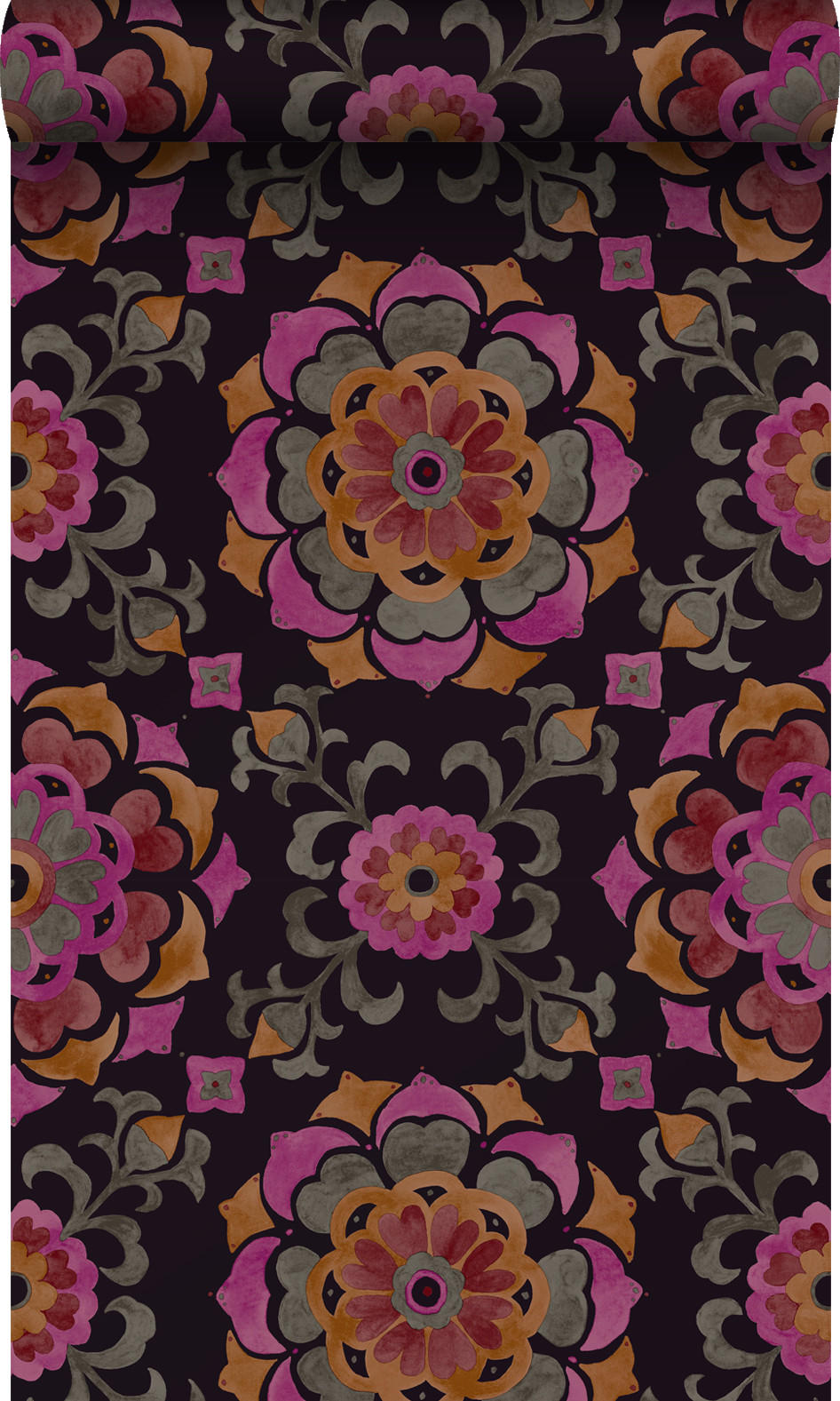TAPETE Suzani Blumen 53 cm x 10.05 m - Schwarz, Papier (53/1000cm) - Origin Wallcoverings