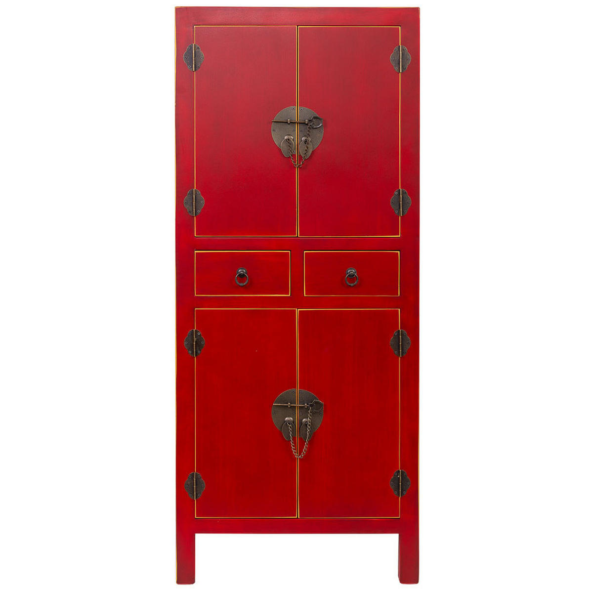 HOLZKLEIDERSCHRANK mit 2 Schubladen und 4 Türen 50x35x121 - Rot, Holz (50/121/34cm) - Wanderlust