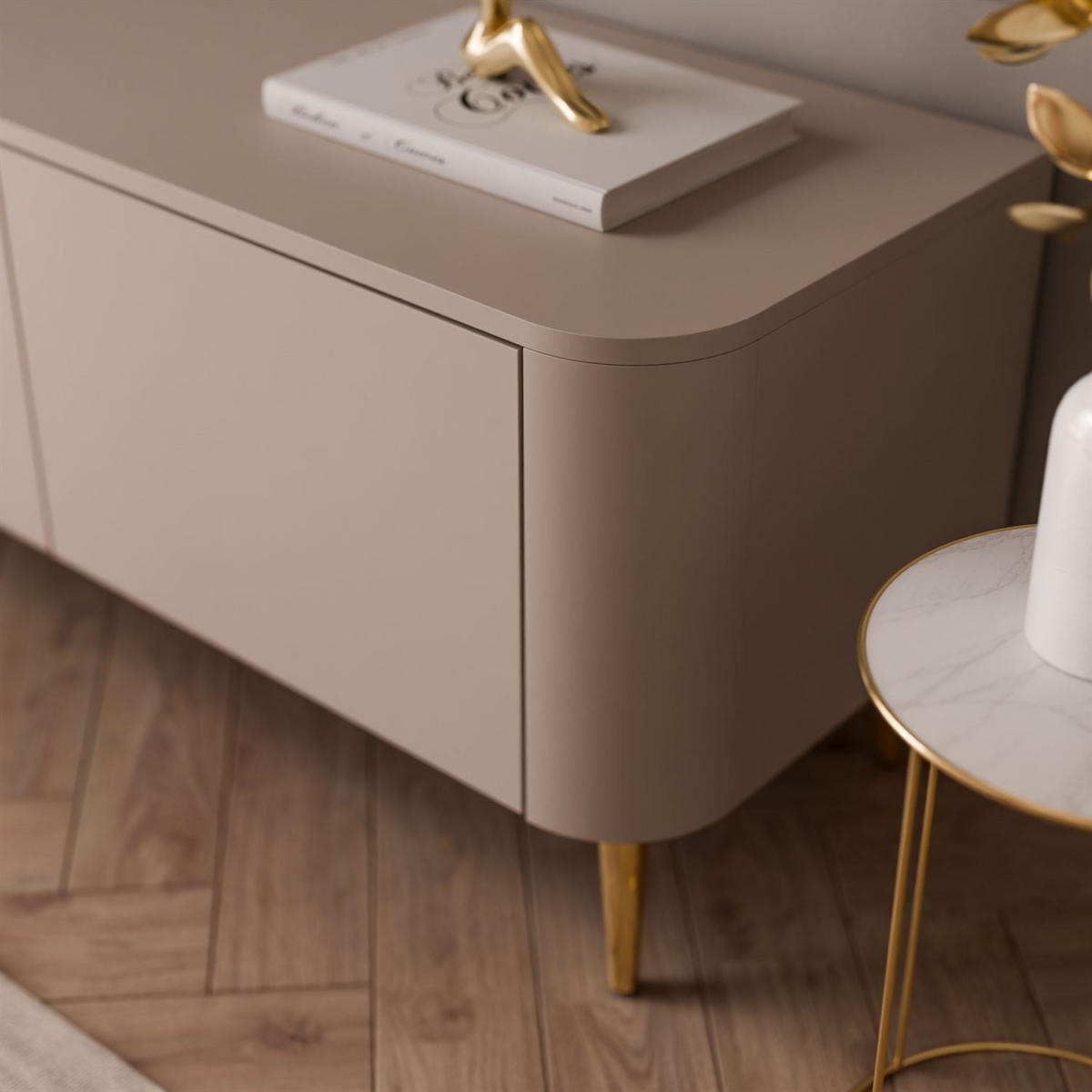 TV-SCHRANK CELESTE PUSH OPEN mit Beleuchtung auf Schräge goldene Füßen - Kaschmir, Holzwerkstoff (200/46.5/40cm) - Lookway