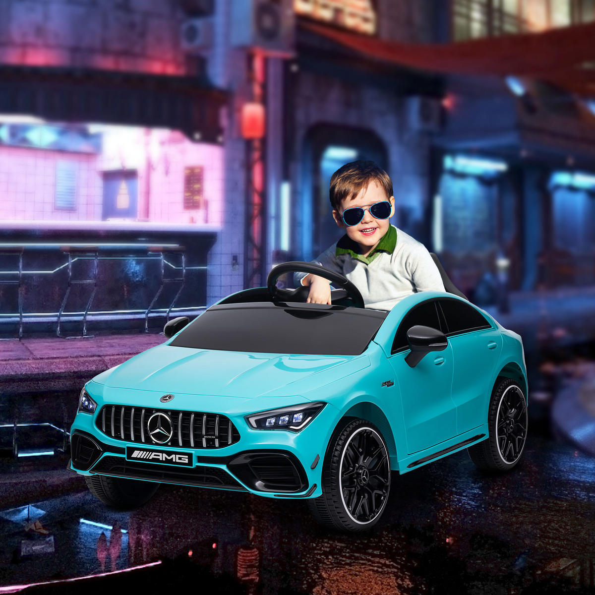 KINDER-ELEKTROAUTO DE-06076 fernsteuerbar mit LED und Hupe Hellblau - Hellblau, Kunststoff/Metall (110/61/45cm) - ComfortXL