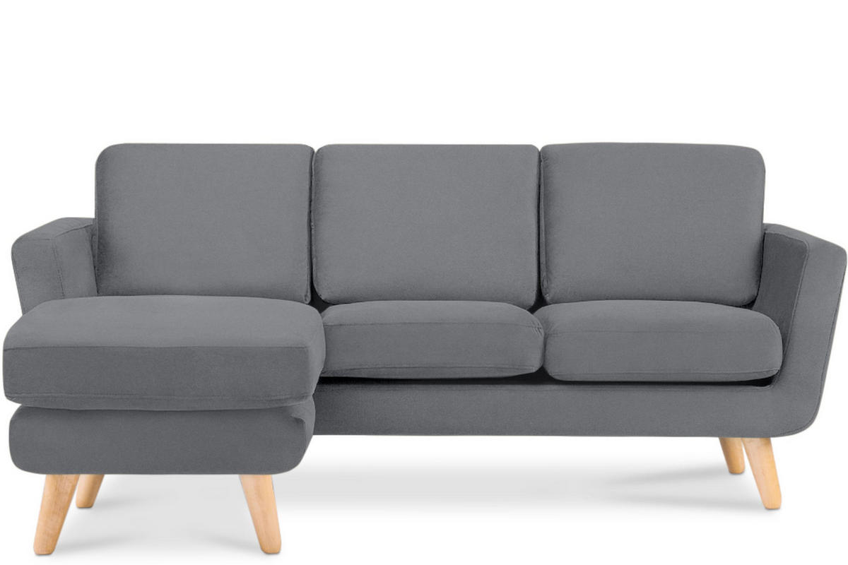 3-SITZER-ECKSOFA-LINKS TAGIO mit Ottomane , grau - Braun/Grau, Buchenholz/Textil (190/151cm) - KONSIMO®