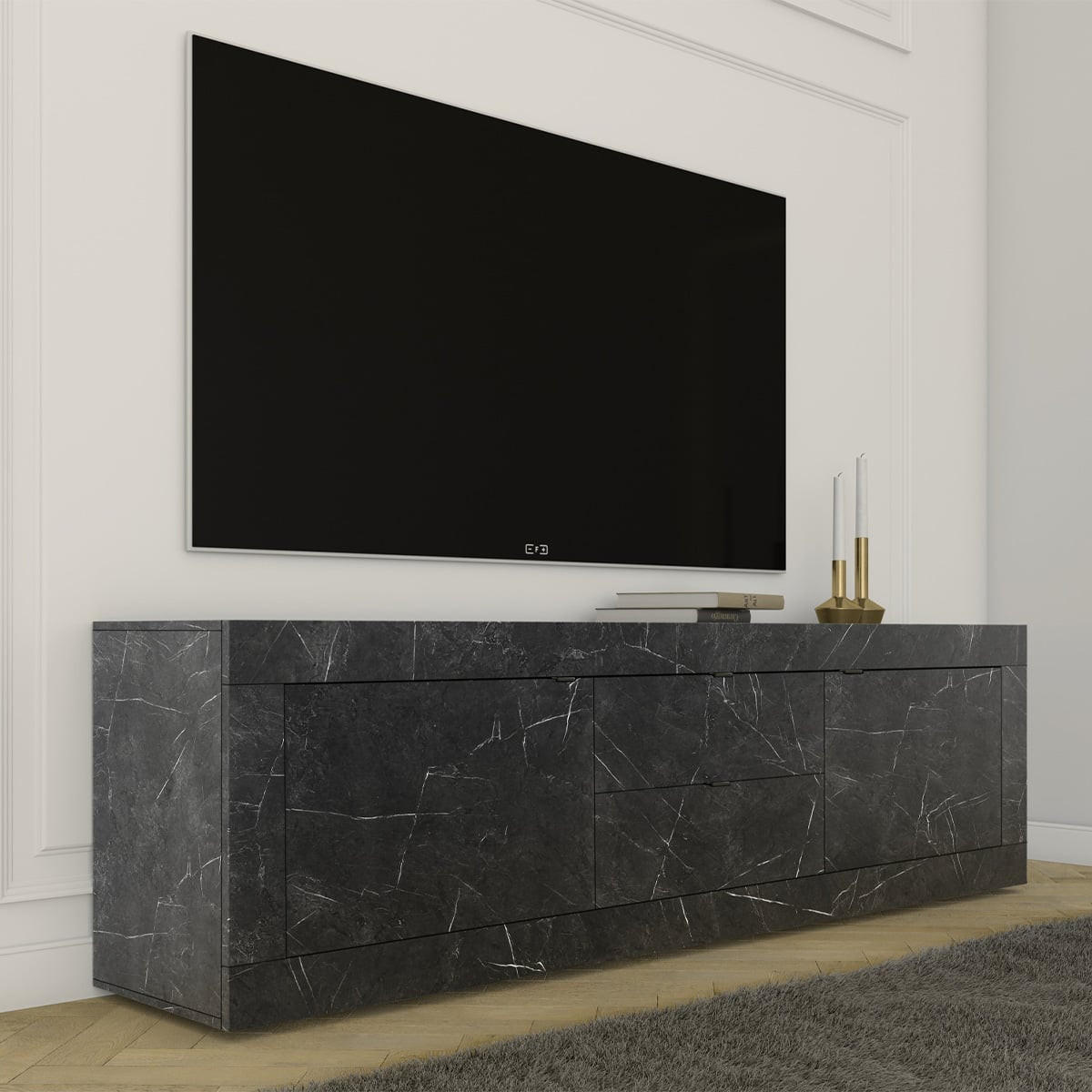 BUFFETSCHRANK mit 2 Türen und 2 Schubladen Itinial - L210 cm - Schwarz, Holzwerkstoff (43/65/210cm) - Calicosy