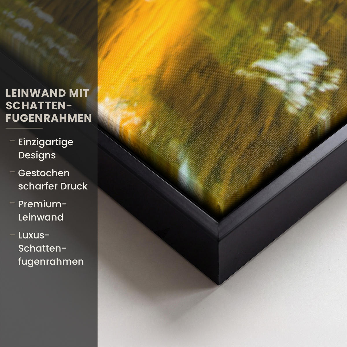 LEINWAND Bilder mit Rahmen - Wald - Landschaft - Wasser - Bäume - Sonne - Grün - Natur - 90x60 - Grün, Textil (90/60cm) - MuchoWow