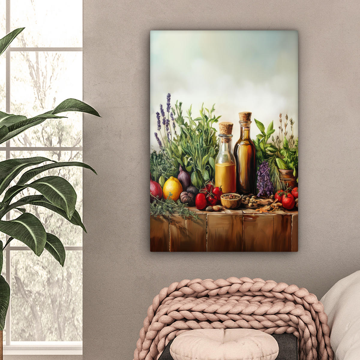 LEINWANDBILD Stilleben - Kräuter - Gewürze - Früchte - Farbenfroh Wanddeko 40x60 cm - Grün, Textil (40/60cm) - MuchoWow