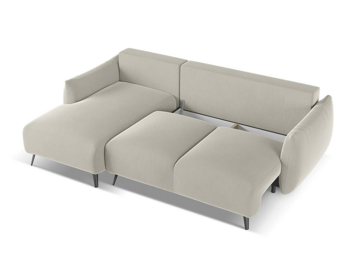 ECKSOFA mit Schlaffunktion Samt Stoff Creme - Perlmutt/Creme, Textil/Metall (162/242cm) - Makamii