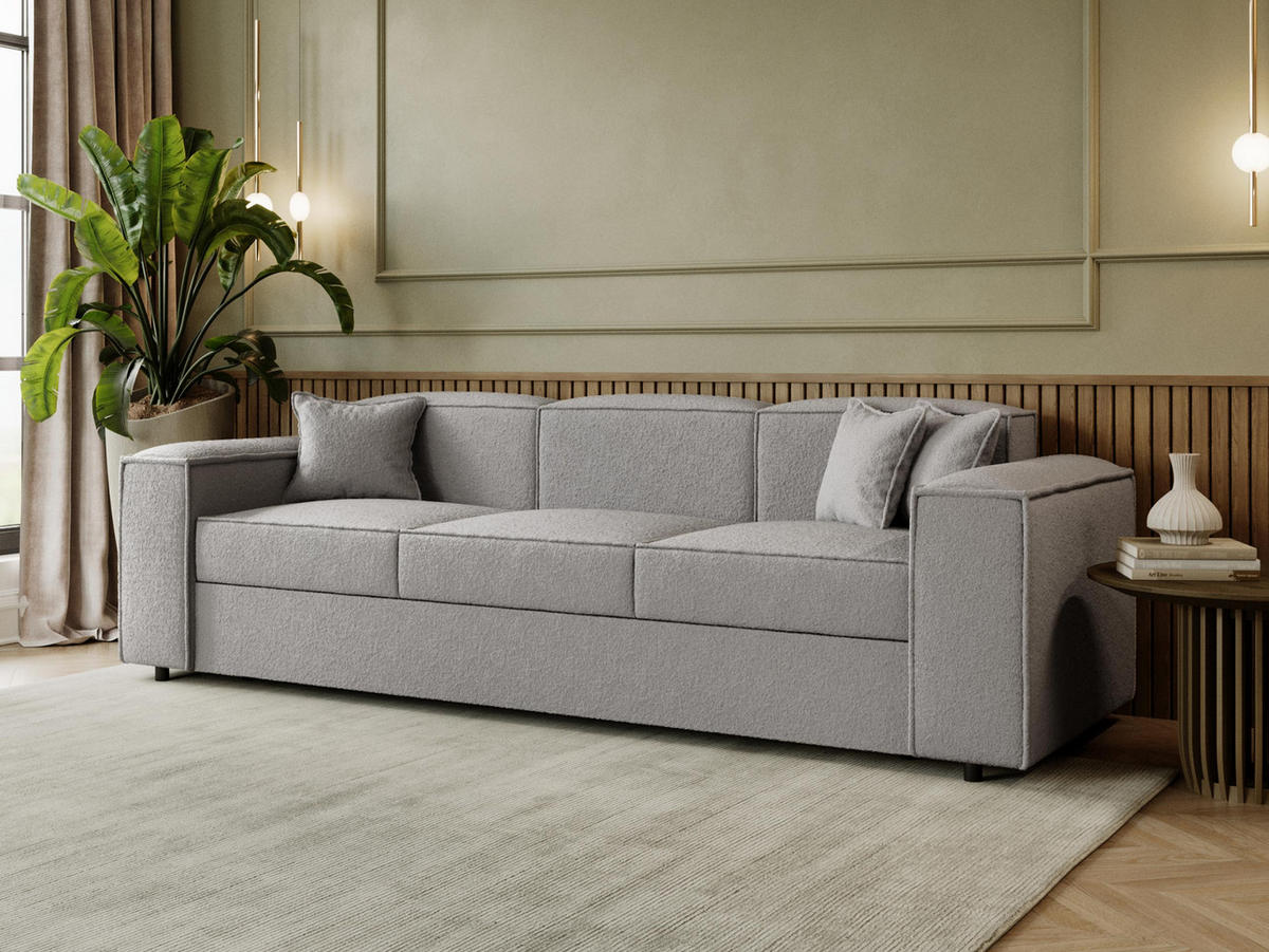 SCHLAFSOFA Santos Boucle - Schwarz/Grau, Holzwerkstoff/Kunststoff (252/79/88cm) - MIRJAN24