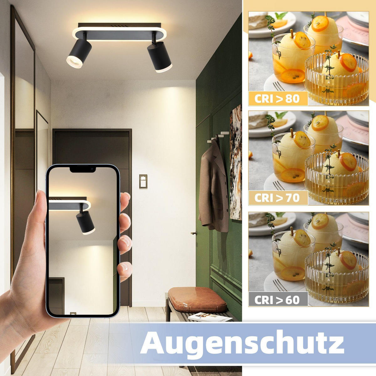 LED-DECKENLEUCHTE Lichtelf 2-flammig 33/6/9 cm - Schwarz, Kunststoff (33/6/9cm) - Nettlife