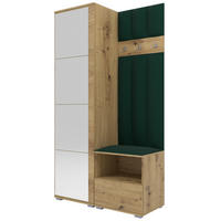 GEPOLSTERT Garderoben-Set Nela I LUX (Spiegel – Farbe Eiche Artisan + Stoff Trinity 28) - Dunkelgrün/Silberfarben, Holz/Holzwerkstoff (100/187/40cm) - Ravio