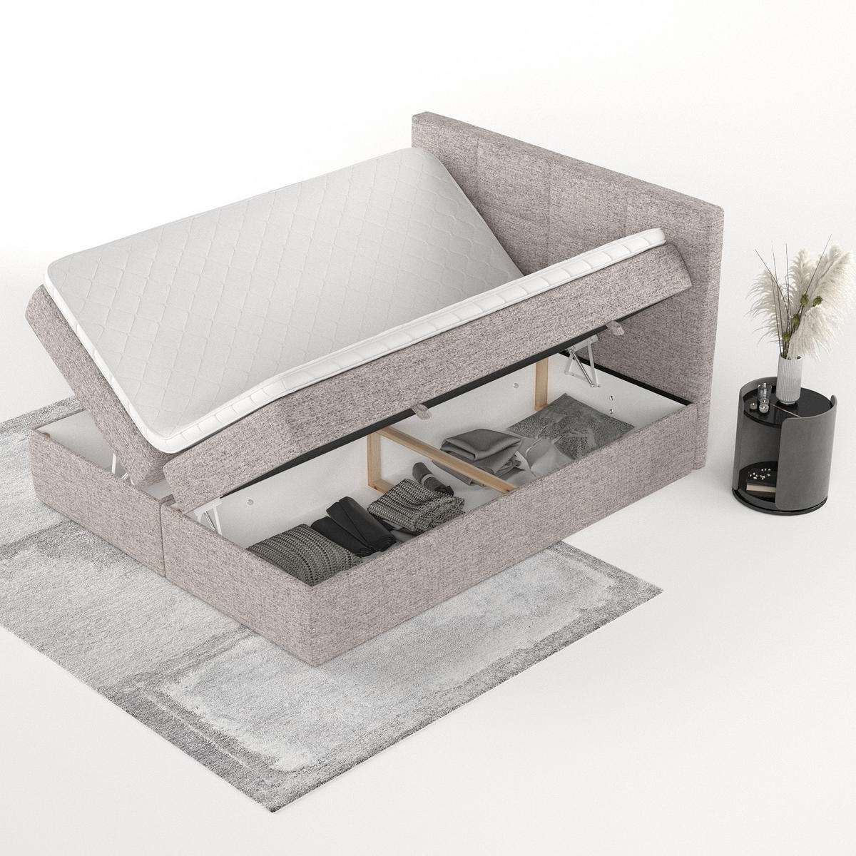BOXBETT Oris 160/200 cm Beige im Neve Stoff - Beige/Schwarz, Holz/Holzwerkstoff (160/200cm) - AltaBeds