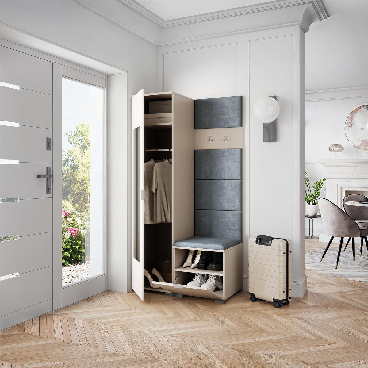 GARDEROBENSCHRANK VIRA 95/181/51 cm Modern Garderobe-Set Kaschmir - Kaschmir/Grau, Holzwerkstoff (95/181/51cm) - MASSENO