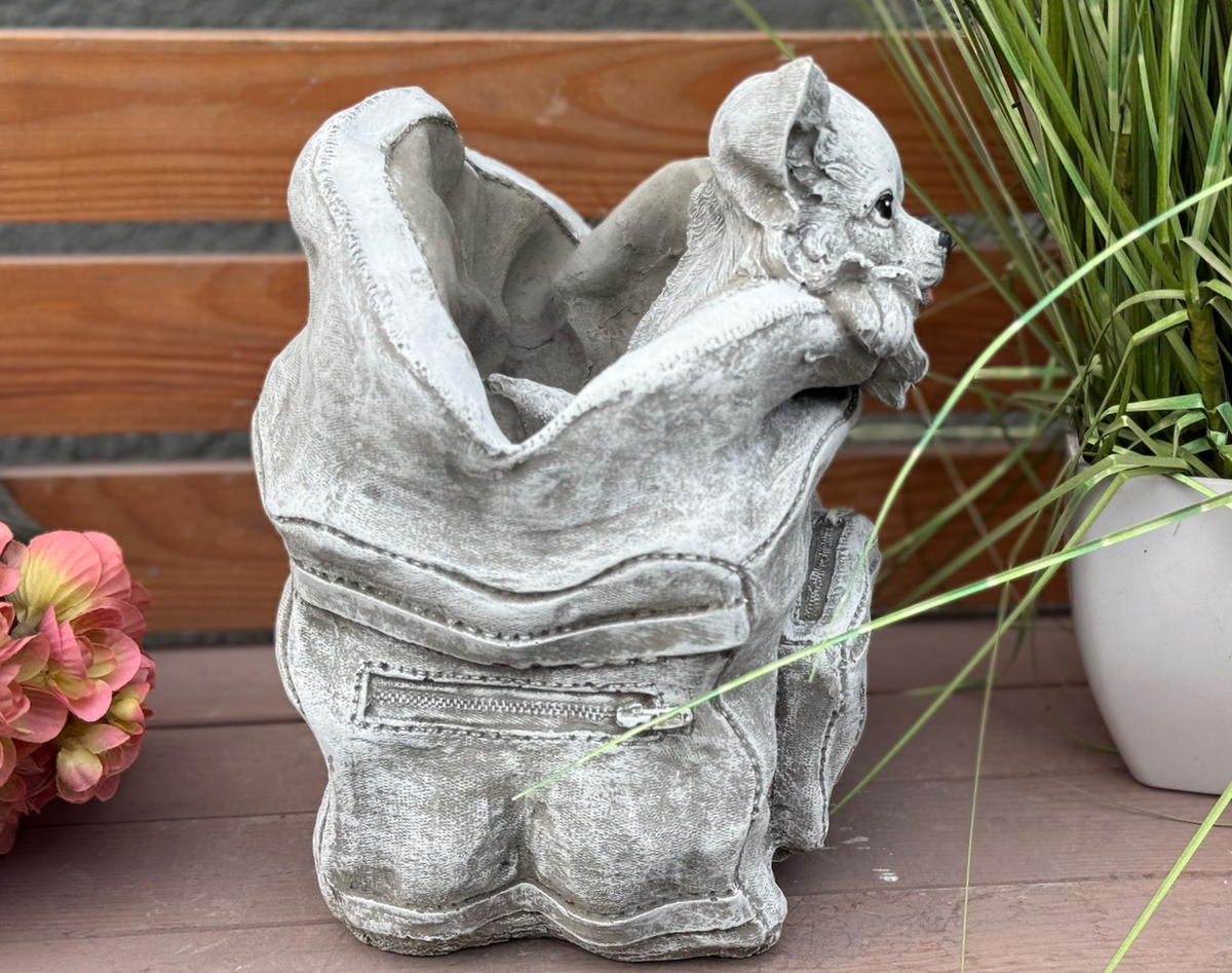 STEINFIGUR Chihuahua in Handtasche, Frostfest, Steinguss - Grau, Stein (20/25/18cm) - stoneandstyle