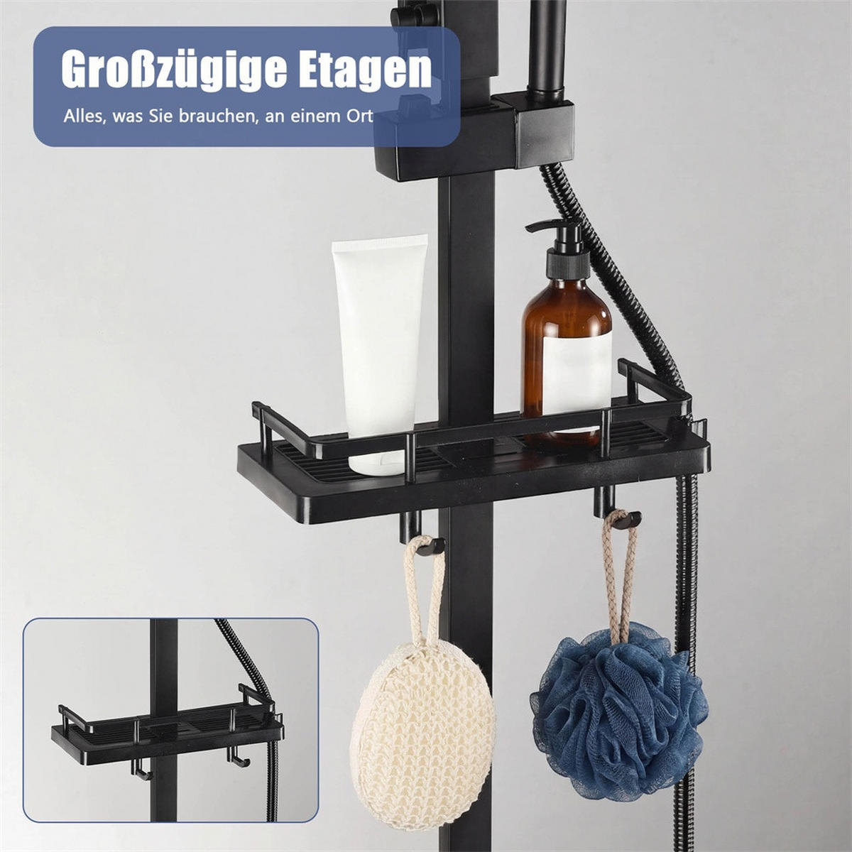 DUSCHSET mit Thermostat-Effekt - Duschsystem 4-in-1 mit Regendusche und Bidet-Sprühpistole - mit Handbrause - Schwarz - Schwarz, Metall (20/105/16cm) - DELFA