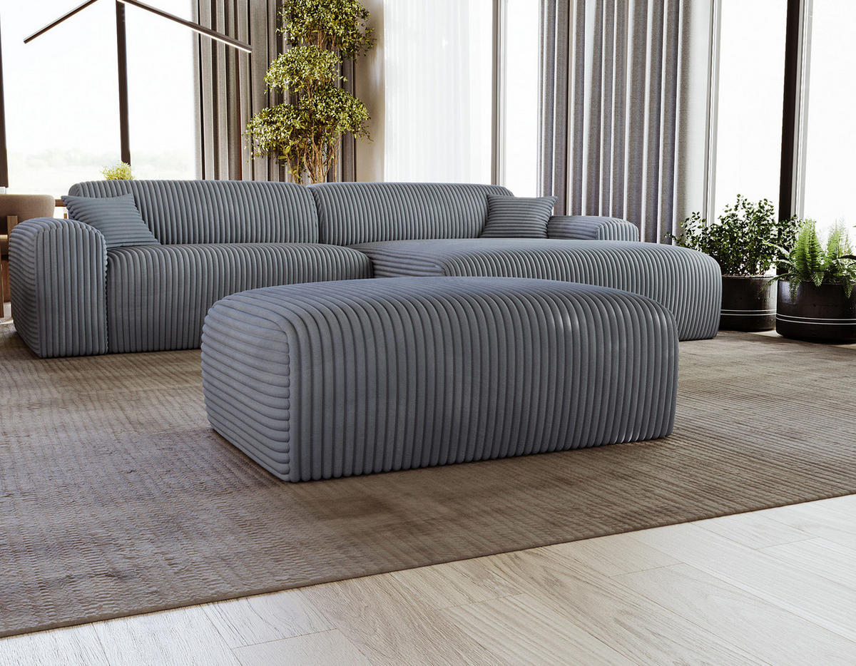 POLSTERHOCKER - Cord - Blaugrau/Schwarz, Kunststoff/Textil (110/40/72cm) - home24