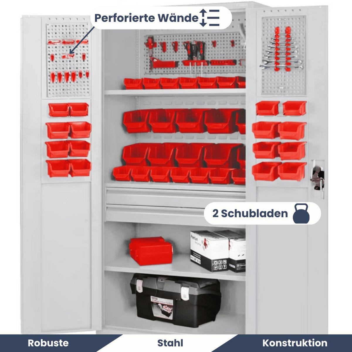 WERKZEUGSCHRANK mit Lochwand AESO 185x92x50cm Grau - Grau, Metall (92/185/50cm) - DELUKE